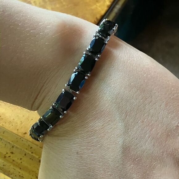 Natural Black Spinel Sterling Silver Tennis Bracelet - Picture 1 of 8
